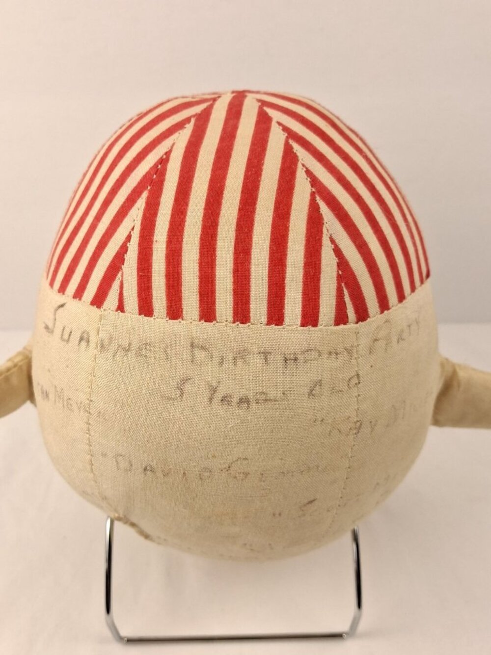 VTG Humpty Dumpty Cloth Doll W/ Red Striped Hat & Bow Tie 1940s Handmade Figure - Picture 11 of 15
